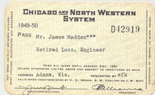 1949-1950 CNW - Chicago & North Western Railroad - employee train pass picture