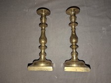 2x Authentic Antique Circa 1715 Spanish Queen Anne Brass Candlestick Holders picture