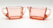 #500 Heisey's Octogon Cream and Sugar with ground bottoms in Flamingo picture