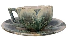 Antique Etruscan Majolica Shell & Seaweed Mustache Teacup & Saucer GSH Victorian picture