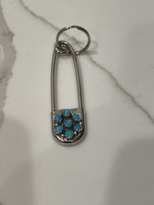 Vintage Navajo Natural Turquoise Flower Cluster Sterling Silver Keychain 3in 17g picture
