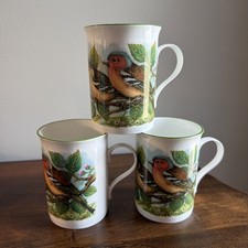 Crown Trent Fine Bone China Coffee Mugs Bird Pattern Set Of 3 Made In England picture