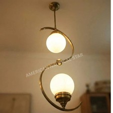 Nautical Art Deco Brass Ceiling Lights Vintage Fixtures with Milk Glass 1 Piece picture