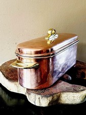 Zanetto Italy Hammered Copper Fish Poacher Pan Pot Lid & Insert New 16” Rare VTG picture