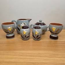 Vtg Stangl Pottery Golden Harvest 7pc Set Creamer/Sugar, Double Egg, Salt/Pepper picture