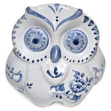 Moustiers French Faience Owl Figurine Blue White Hand-Painted Signed Riou 9cm picture