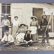 RPPC Postcard Photo 1908 Fishing Vacation Cabin Family Pose Mike & Fritz's OOAK picture