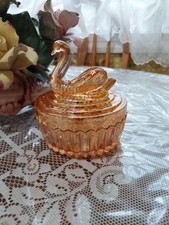Antique Swan Figural Powder Jar w/Lipstick Holder Jeannette Glass Co.  picture