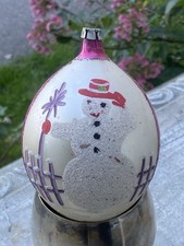Large Jumbo Antique Vintage Glass Snowman Christmas Ornament Poland Polish Pink picture
