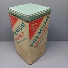 Vintage 1965 Nabisco Premium Saltine Crackers Metal Canister 14 oz Made in USA picture