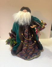 Vintage Victorian Father Christmas Santa Doll Green Velvet Fur Handmade Christma picture