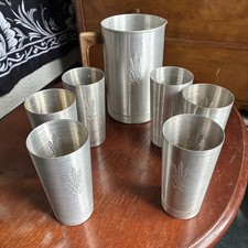 Vintage West Bend Spun Aluminum 6 Tumblers Cups & Pitcher Set w/ Wheat Design picture