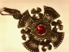 early sterling silver (923) Jerusalem  cross with red Roman stone picture