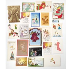 Lot 21 Vintage ANGELS 60s-80s Used Christmas Cards Crafts Ephemera Junk Journal picture