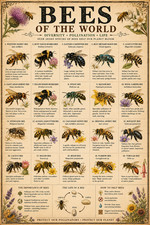 Bees of the World Poster 13x19 – Vintage Bee Species Identification Chart picture