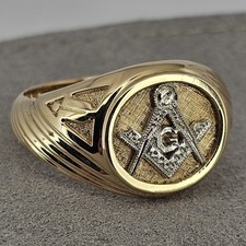 Vintage 10k Masonic Freemasonry YG/WG Men’s Ring 2-Tone Size 10-1/4 W/ Degrees picture