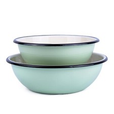 [SET OF 2] Green Enamel Bowls Enameled Mixing Bowl Set - 1.6qt, 2.6qt UKRIANE picture