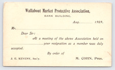 1909 Wallabout Market Protective Association Resignation Postal Card Brooklyn NY picture