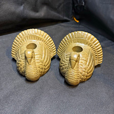 Set of 2 Hallmark Thanksgiving Turkey Candle Holders  Taper Candle picture