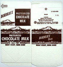 c1970s Bordeaux Dairy Mount Desert Maine Chocolate Milk Carton Unused NOS C picture