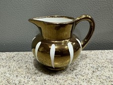 Vintage Gray’s Pottery Small Pitcher 2.25” Painted Gold White in EUC picture