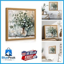 Hianan Wood Framed Farmhouse Sage Eucalyptus Leaf Wall Art 20x20 In picture