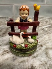 D. N. & E.I. Porcelain Trinket Box Girl By A Fence Vintage picture