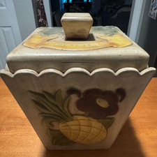 Rare Vintage MCM Hand-painted Ceramic Cookie Jar Fruit & Floral Design 1966 picture