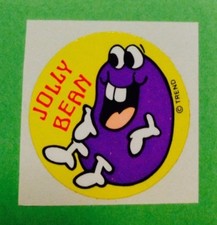 80s TREND Scratch & Sniff Stinky Sticker Glossy, JOLLY BEAN Jelly Bean GRAPE '84 picture