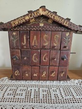 Vtg Swiss Folk Art Wooden Jass Card Rack Chalet Box Multi-Drawer Carved MCM picture
