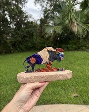 BUFFALO HUNT Native American Metal Cut On Sandstone Sculpture South Western picture