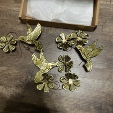 Vtg Home Interior Brass Gold Tone Metal Hummingbirds Flowers Wall Decor Set MCM picture
