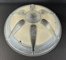 Antique Flush Mount Glass Lamp Shade Cream Colored & Clear Beaded Art Deco picture