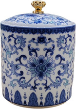 Small Vintage Blue and White Porcelain Salt Cellar with Lid Ceramic Salt Holder picture