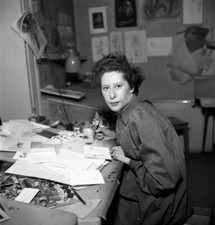 Woman working as an illustrator in studio Switzerland 1946 Old Photo picture
