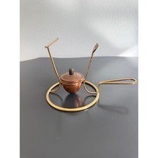 Vintage Copper Brass Brandy Warmer Stand Cognac Snifter MCM Barware rechaud picture