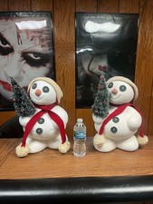 2 Vintage Department 56 large 16'' Christmas Billy Buttons Snowman W Hat & Scarf picture