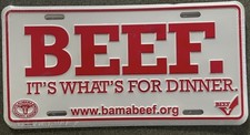 BEEF It's What's For Dinner METAL License Plate - Red Raised Letters EAT BEEF picture