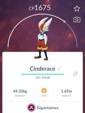 GMAX GIGANTAMAX Cinderace Pokemon #0815 GO TD **Read Description ** picture