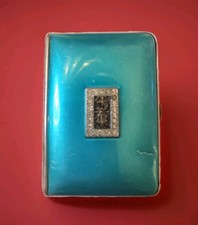 ART DECO LADIES MAKE-UP COMPACT BY MONDAINE PARIS NY ELECTRIC BLUE W/RHINESTONES picture