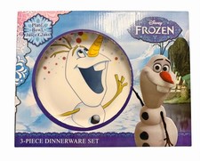 Disney Frozen Olaf Snowflakes 3PC Ceramic Dinnerware Set  - Plate Bowl & Glass picture