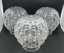 Vintage Clear Glass Round Light Shades Globe Geometric MCM Set of 3 Read picture