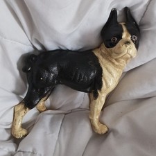 Antique Hubley cast Iron Boston Terrier Doorstop/ Bank original paint Slot 1916 picture
