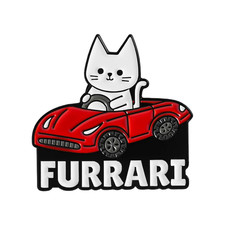 Funny Cute Cat Driving Car Brooch Enamel Pins Cartoon Kitten FURRARI Car picture
