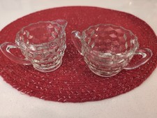 Fostoria American Pattern Elegant Vintage Clear Glass Creamer & Sugar picture