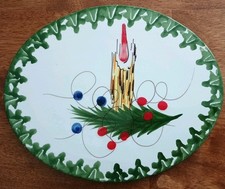 Vintage Zanolli Hand Painted Oval Ceramic Candle Pine Christmas Trivet Italy 9” picture