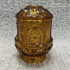 Vintage Indiana Glass Stars and Bars Amber Fairy Lamp 2 Piece Candle Holder picture