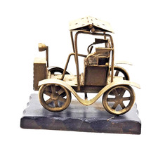 VTG Metal Antique Car Sculpture Handmade Folk Art Automobile Wood Base Decor picture