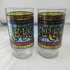 Arby's Restaurant Stained Glass Drinking Tumblers Glasses Vintage 1970s Set of 2 picture