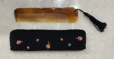 Vintage French Hand Beaded Floral  Comb & Case Made France picture